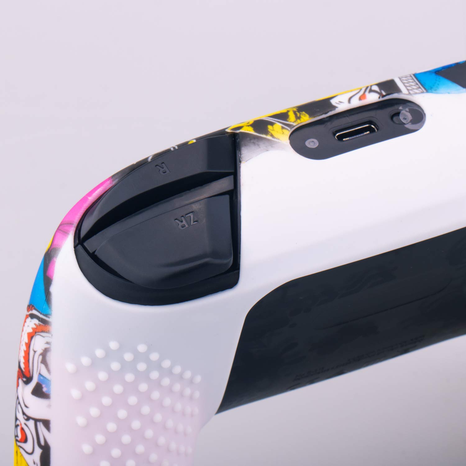 YoRHa Studded Silicone Transfer Print Cover Skin Case ONLY for Nitendo Official Switch Pro Controller x 1(Comic Skull) with Pro Thumb Grips x 8 - Image 4