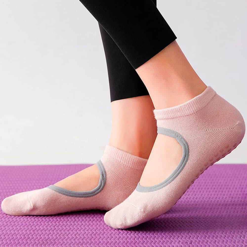 5Pair Women's Yoga Socks Anti Skid Pilates Dance Socks Non Slip Floor Slippers with Grips for Gym Indoor Sports and Fitness Barre