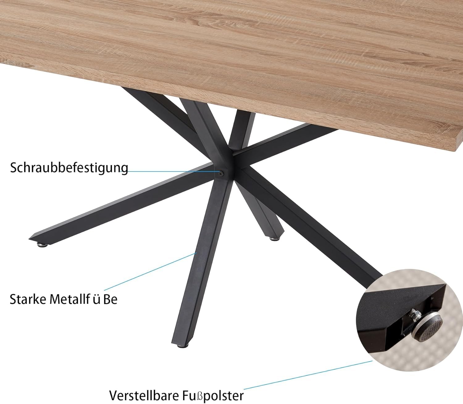 Set da Pranzo 140 x 78 x 77 CM Tavolo da Pranzo Rettangolare in Legno con 4 Sedie con Schienale Alto e Gambe in Metallo Laccato Nero (Tavolo Colore naturale + Sedia Beige)