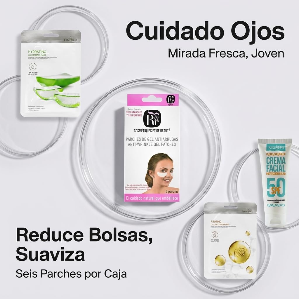 Rose & Rose Kit de Cuidado Facial Completo | Crema Solar Facial SPF 50+ + Mascarilla de Colágeno + Mascarilla de Aloe Vera + Parches de Gel para Ojos | Hidratación, Protección y Revitalización Facial