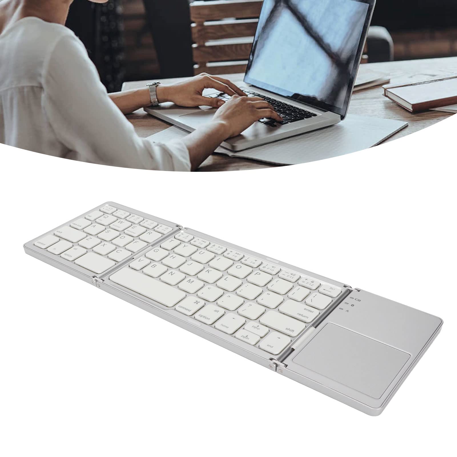 Bewinner Składana klawiatura z touchpadem, 63 przyciski, przenośna bezprzewodowa klawiatura do smartfona, tabletu, podróży, ergonomiczna klawiatura kieszonkowa, obsługuje połączenie 10 m,