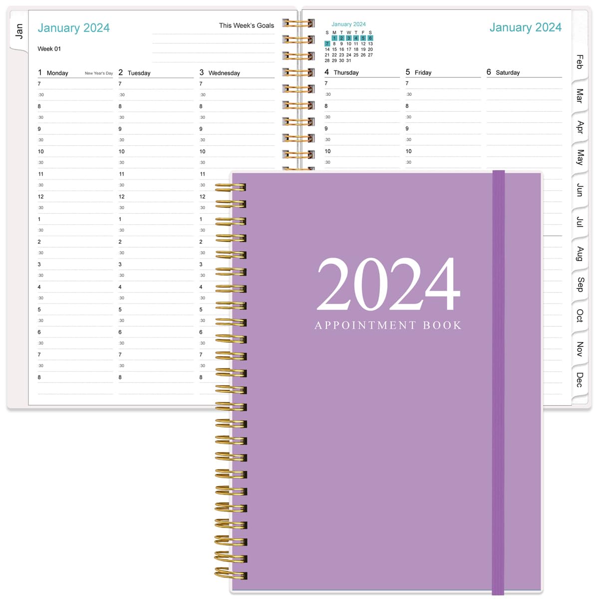 2025-2026 Appointment Book & Planner - Hourly Planner from July 2025 - June 2026, Weekly Appointment Book 2025-2026 with 30-Minute Interval, 6.4" x 8.5", Purple