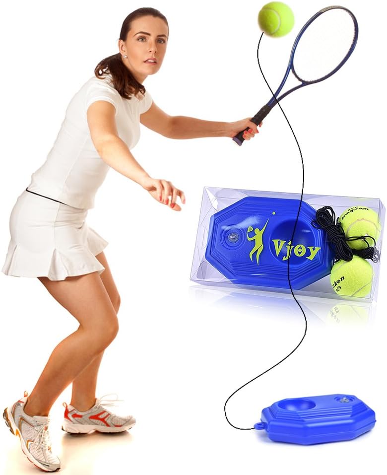Vjoy Tennis Ball Trainer, Tennis Base with A Rope Self-Study Tennis Rebound Player with Trainer Baseboard + 2 Training Ball (Tennis Trainer)