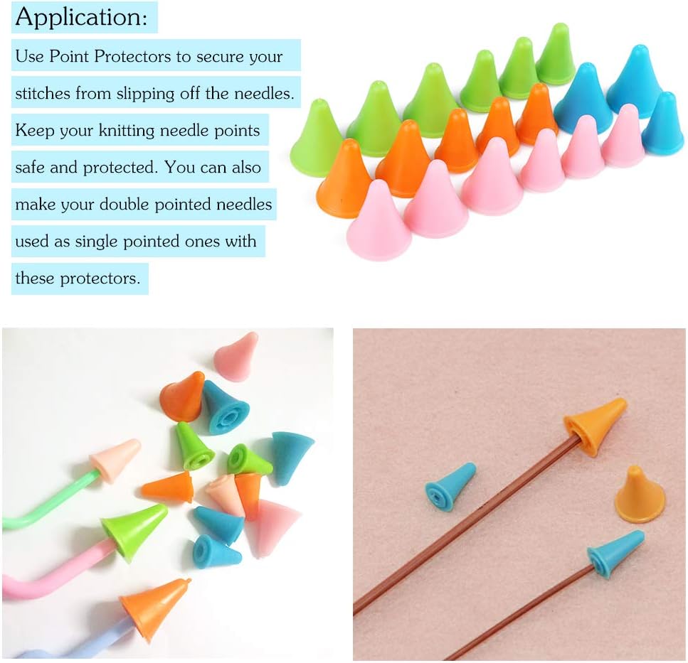 20 PCS Knitting Needles Point Protectors/Stoppers with Plastic Box, Include 10 Small & 10 Large, Knit Needle Tip Covers for Beginners Knitting Craft DIY