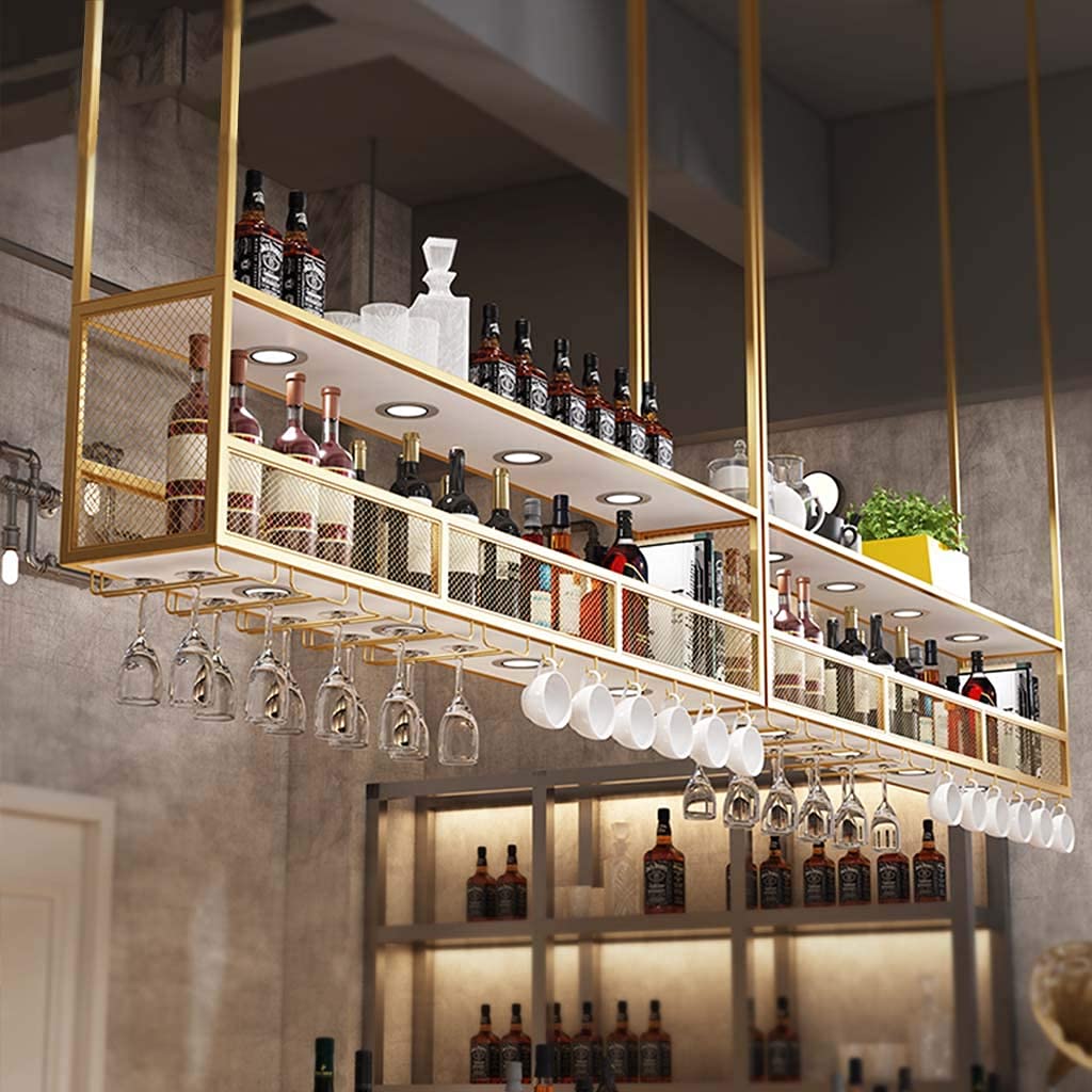 Casier à vin suspendu mural en fer porte-bouteilles et verres à champagne