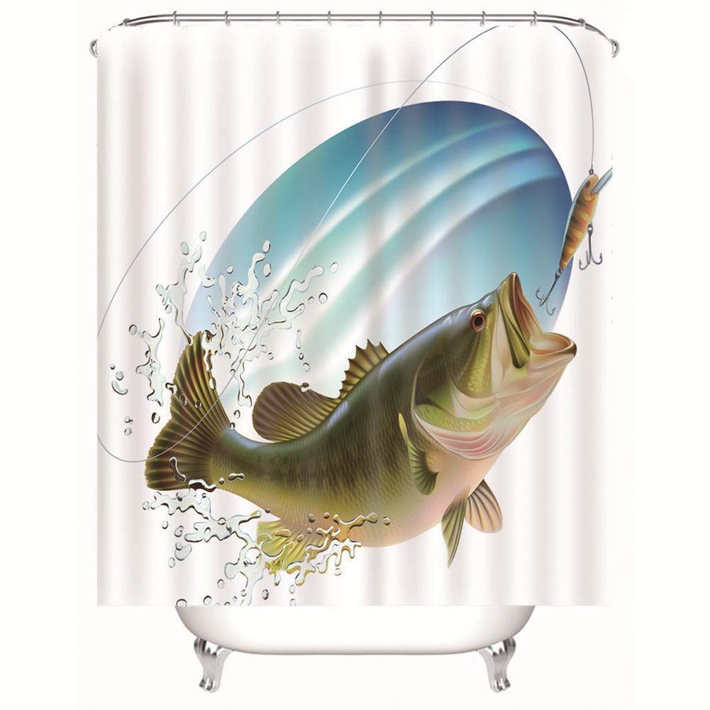 Chickw11 Tende da Doccia Antimuffa, Poliestere Tessuto Impermeabile Tenda da Bagno con 12 Anelli Tenda della Vasca da Bagno 3D Stampa per Bagno Decorativa (Pesce di Mare,200x240cm