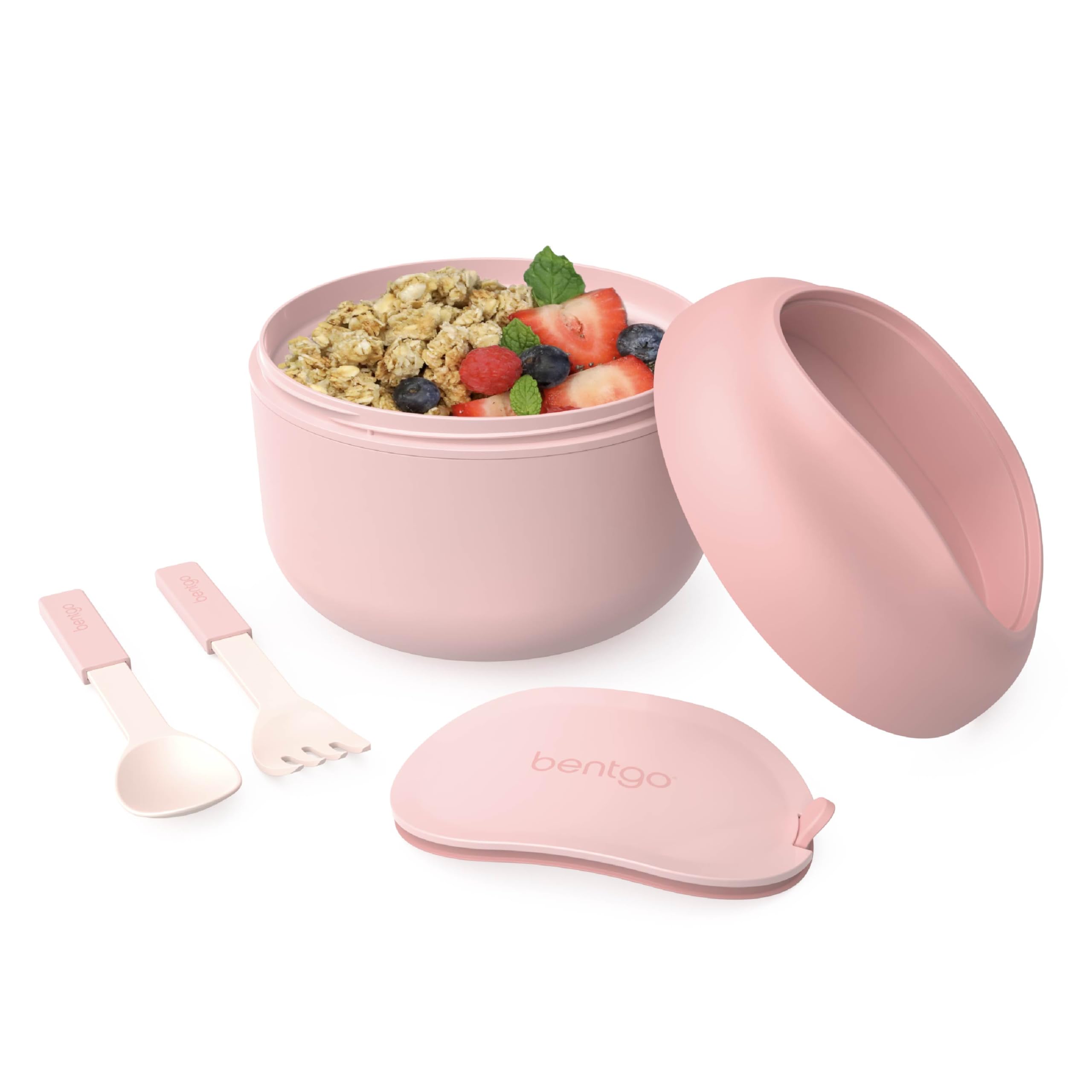 Bentgo Bowl - Insulated Leak-Resistant Bowl with Snack Compartment, Collapsible Utensils and Improved Easy-Grip Design for On-the-Go - Holds Soup, Rice, Cereal & More - BPA-Free, 21.2 oz (Blush)