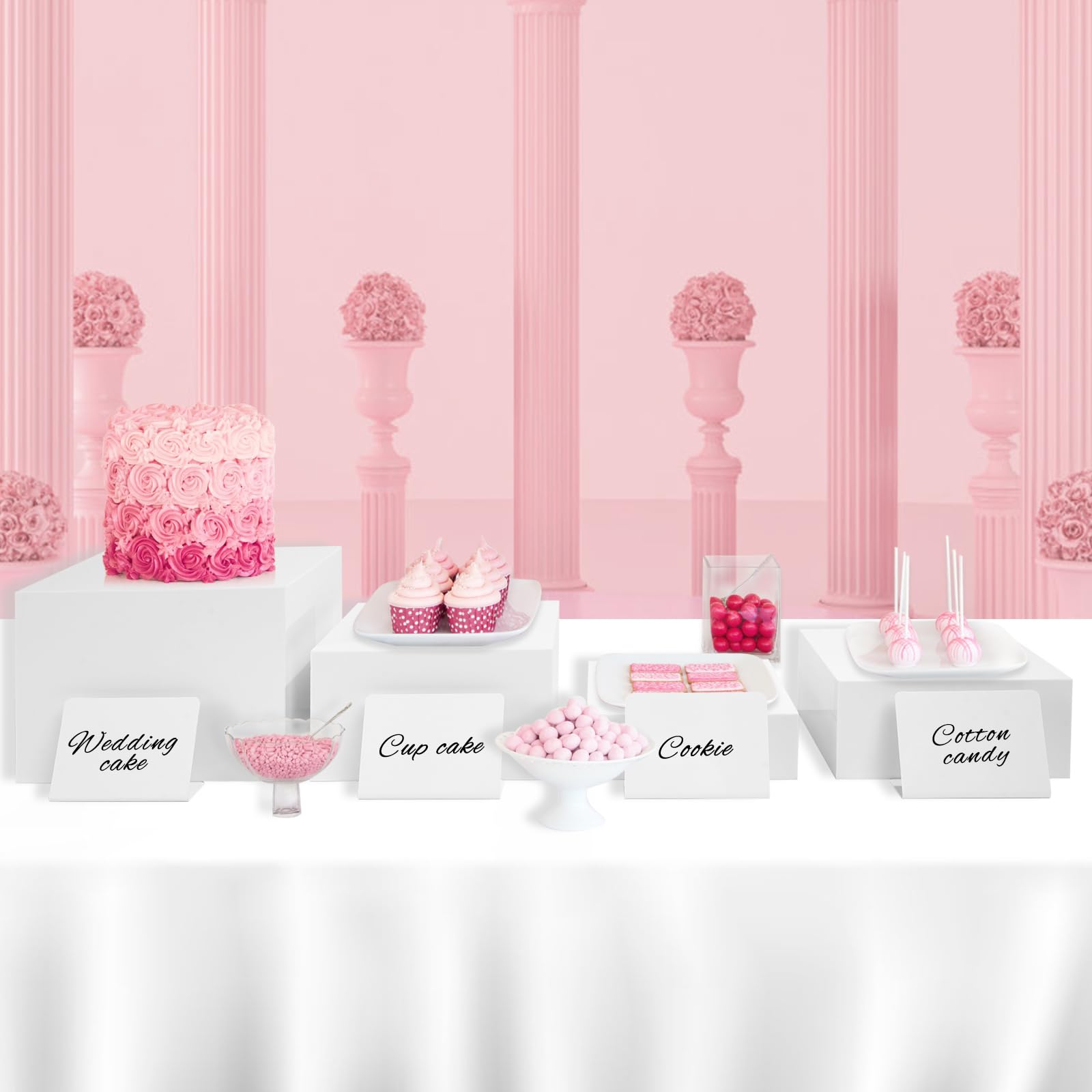 Lot de 4 rehausseurs de buffet en acrylique avec mini panneaux de buffet - Présentoir de table - Différentes tailles - Présentoir alimentaire pour figurines de collection