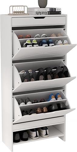 Miniatura 7 de Klwenas Maec Armario de almacenamiento de zapatos con 3 cajones abatibles, moderno organizador independiente para zapatos, almacenamiento estrecho
