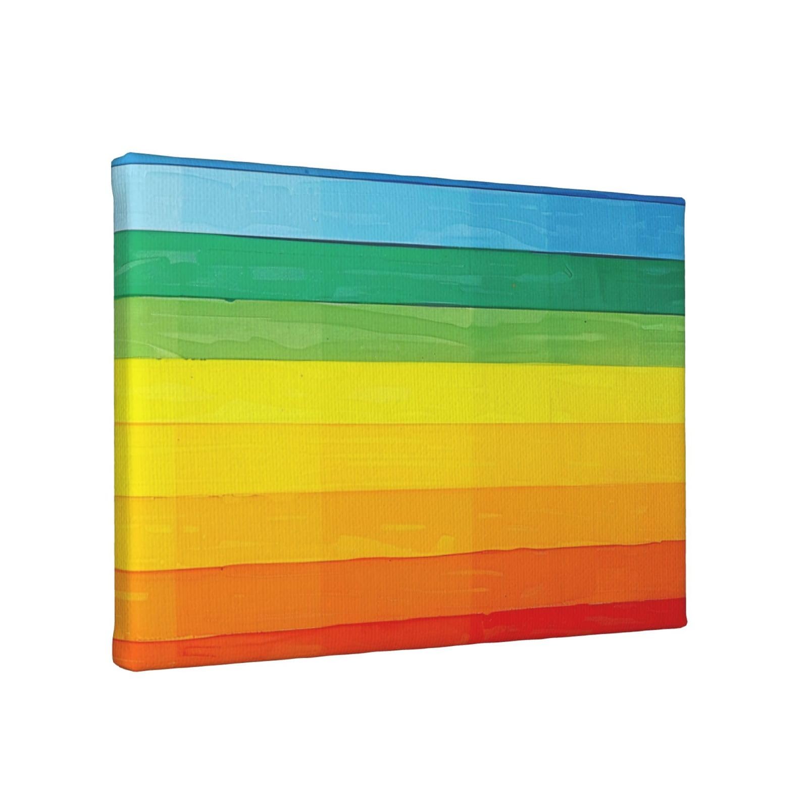 YKLJG Colorful Rainbow Stripe Printed Wall Art Canvas Painting 30x20 CM Wooden Framed Picture Painting Artwork Prints for Bedroom Kitchen Home Office Decor