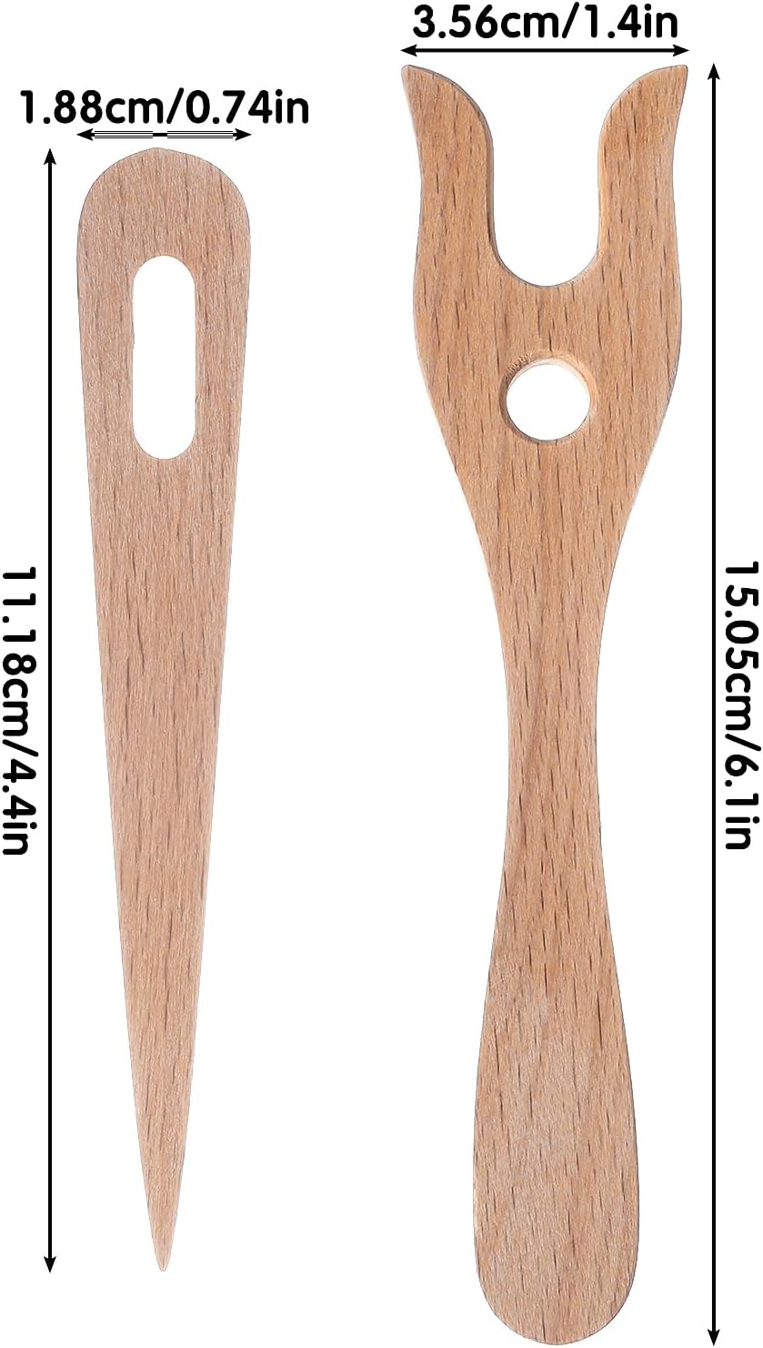 Shimmeroo 2PCS Lucet Fork, Wooden Knitting Fork Weaving Tools for Bracelet Necklace Braided DIY Projects Eye Weaving Needles Kit