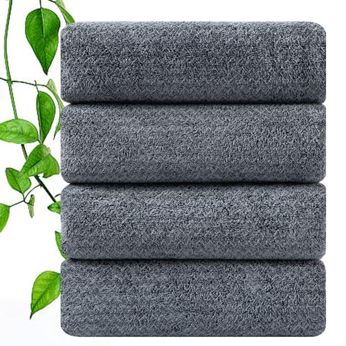 CHINO Bath Towels,4 Piece Large Black Bath Towels 35"x70" Extra Large Bath Towels Microfiber Soft XL Bath Sheets Super Absorbent Towels for Bathroom Quick Dry Oversized Bath Towels for Family Gym Spa
