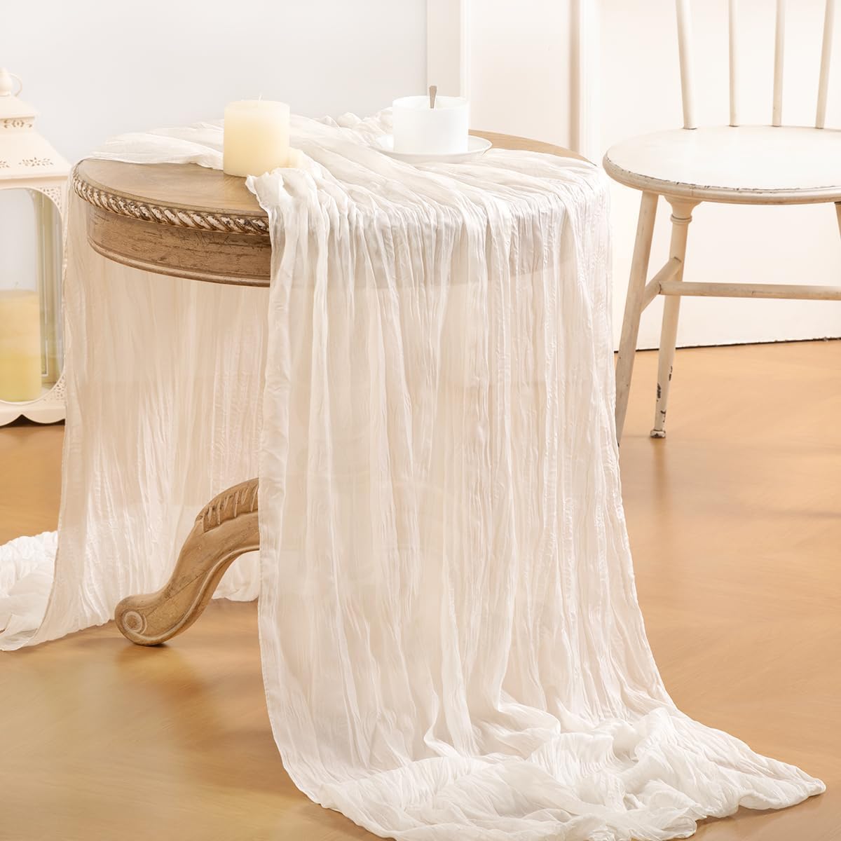Ivory White Cheesecloth Table Runner 12pcs Mother's Day 10FT Boho Rustic Sheer Gauze Cheese Cloth Table Runner 35x120 Inch for Spring Wedding Bridal Baby Shower Birthday Home Decor