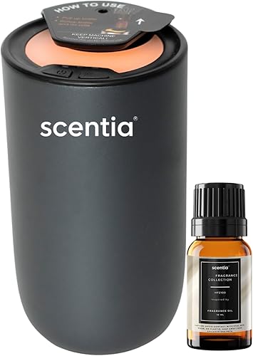 Scentia MiniPod Difusor de aceite esencial sin agua Doble modo de coche y hogar apagado automático, 3 niveles de luz ambiental de niebla,