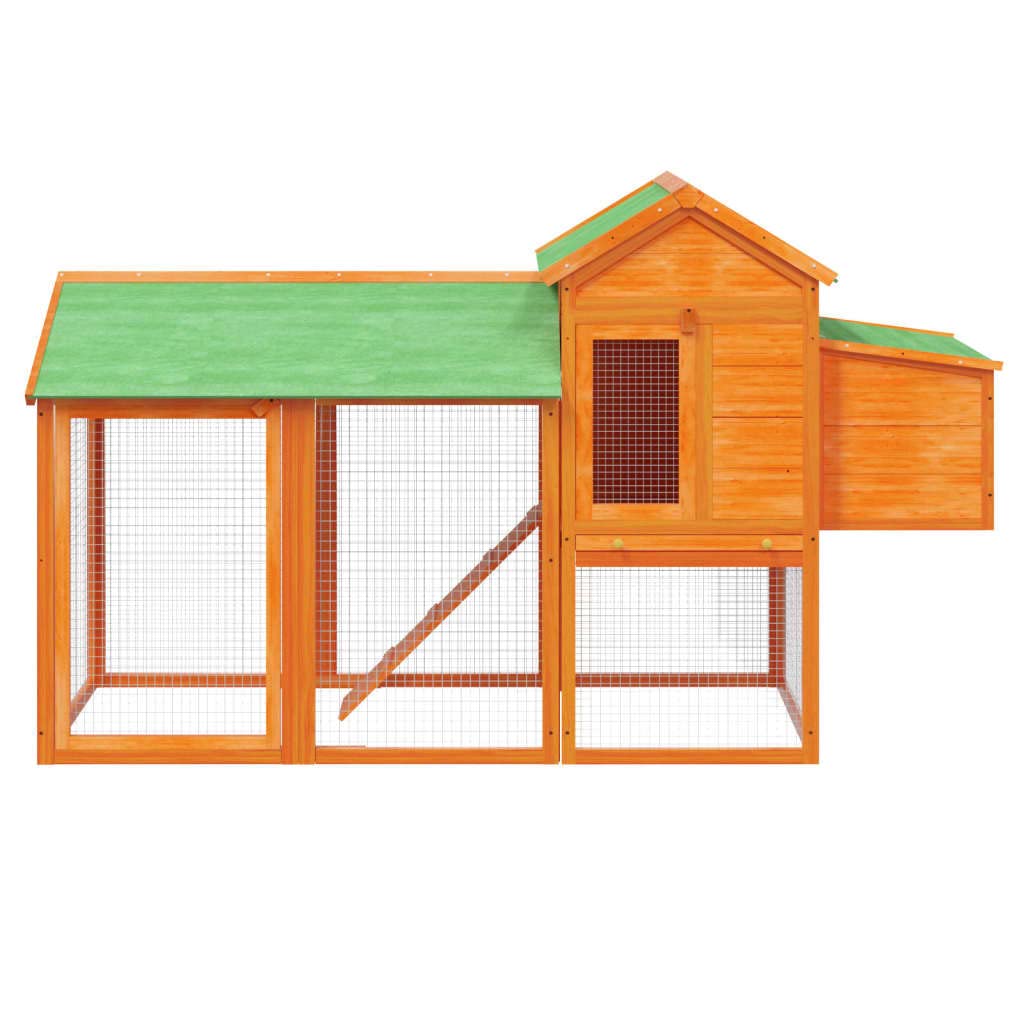 Gallinero Todo en Uno Marrón 193x65x117 cm de Madera maciza de pino con recinto, pajarera, Zona de descanso y Rampa de acceso, vallas de malla transpirables y techo resistente al agua