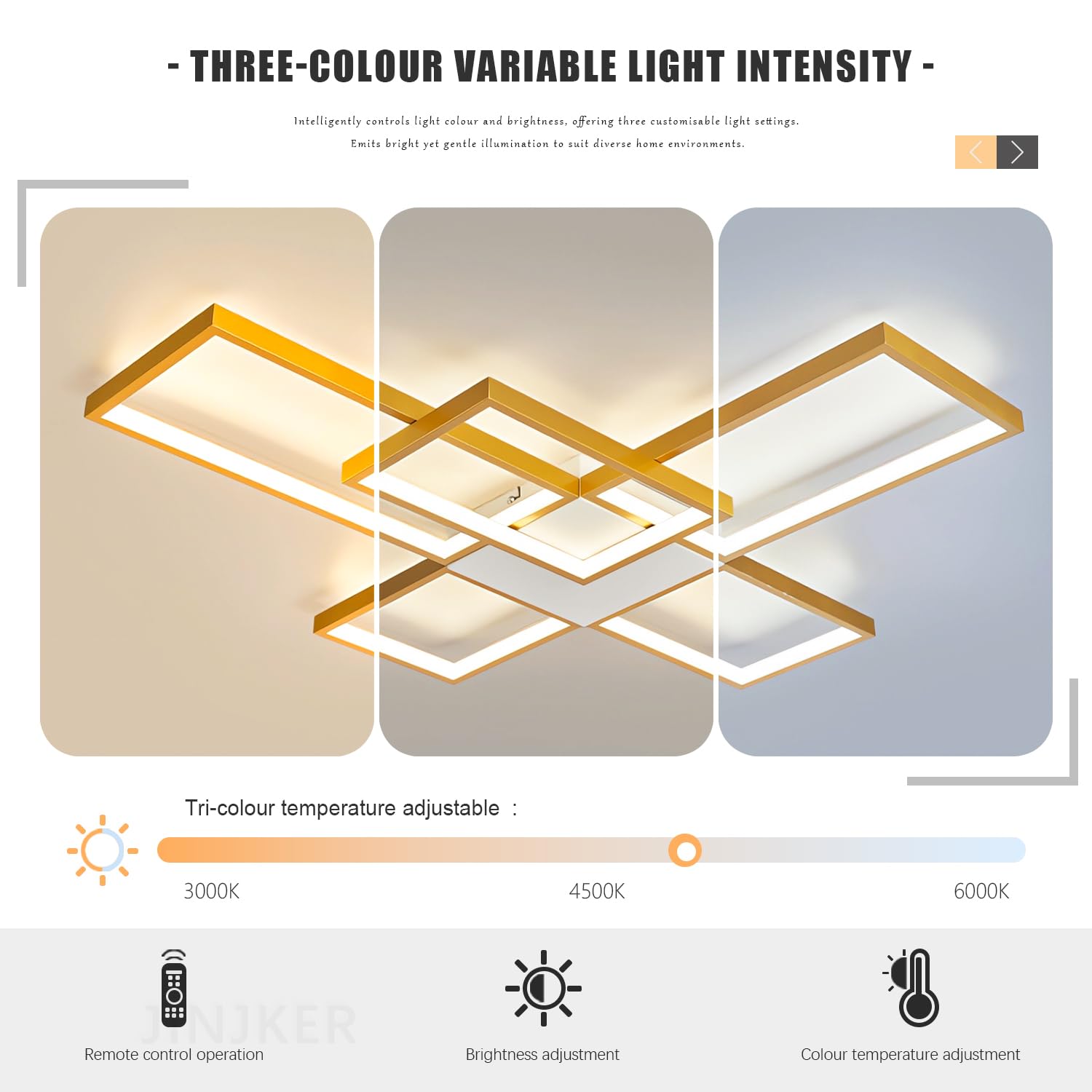 Zdalnie sterowana lampa sufitowa z funkcją ściemniania,Złoty 92W,regulowana temperatura3000K–6000K jasność Lampa sufitowa, domowych biur Nowoczesna,minimalistyczna wpuszczanego (Złoty, 5 głowic)