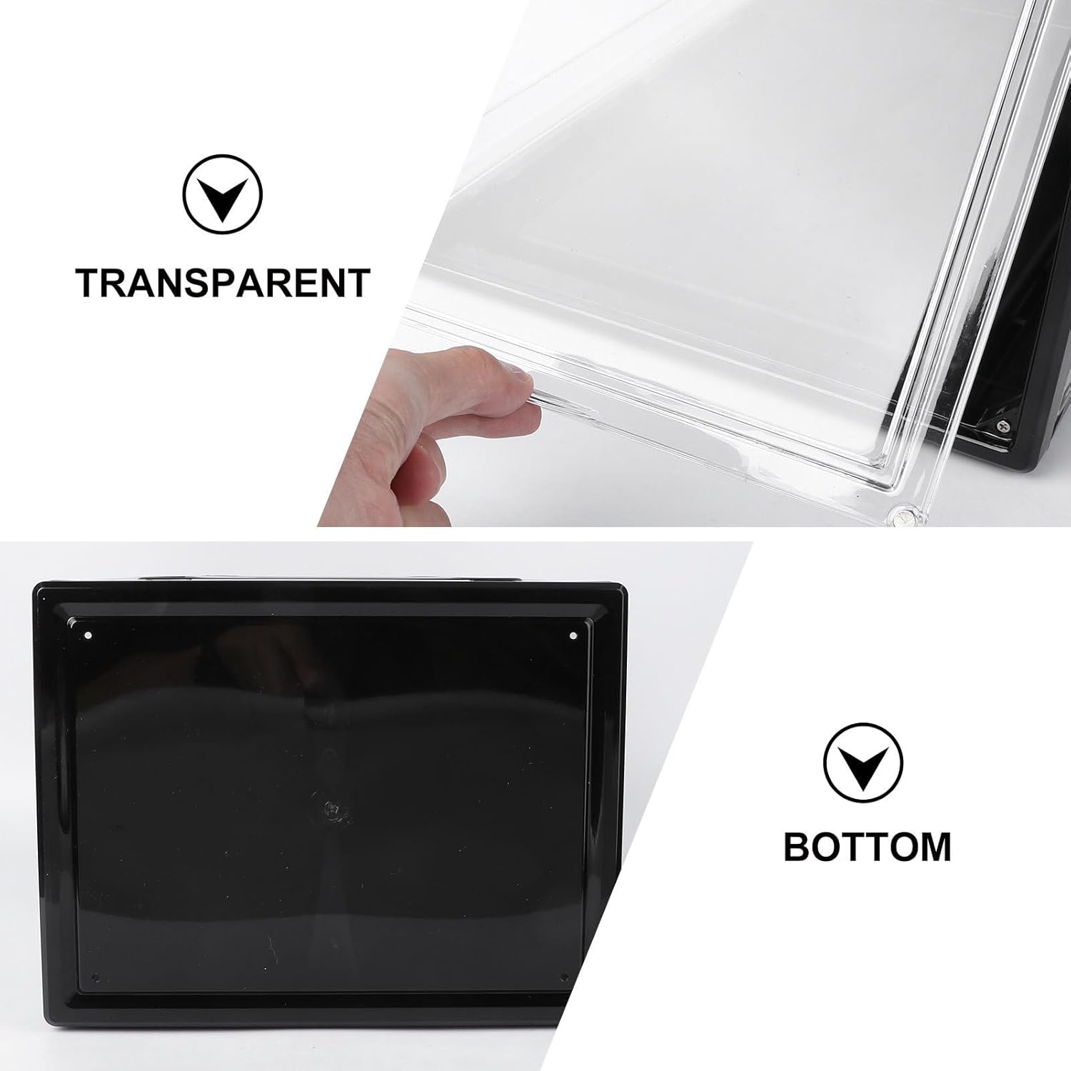 Happyyami Large Sneaker Storage Box with Clamshell Lid, Stackable Shoe Organizer Case for Men and Women, Black Snap Closure Display Shoe Cabinet for Home Closet