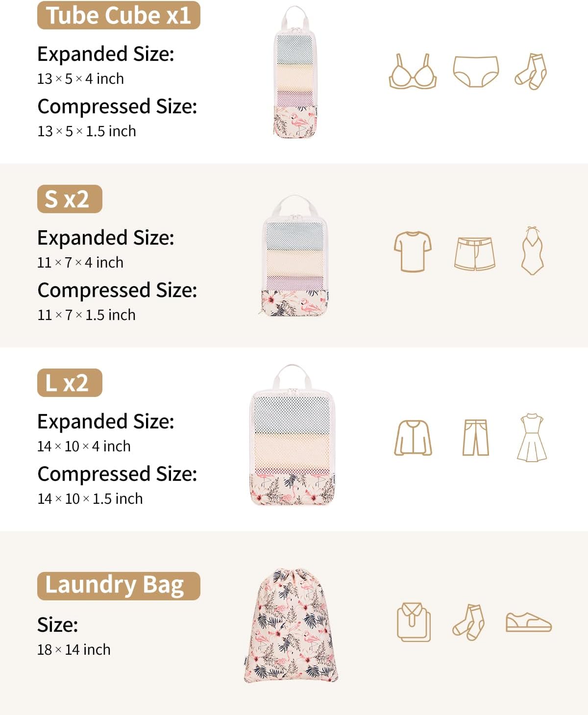 Narwey 6 Set/5 Set Compression Packing Cubes for Travel Kids Women Carry on, Packing Organizers Bag for Backpack Luggage Suitcase Duffle Bags - Image 4