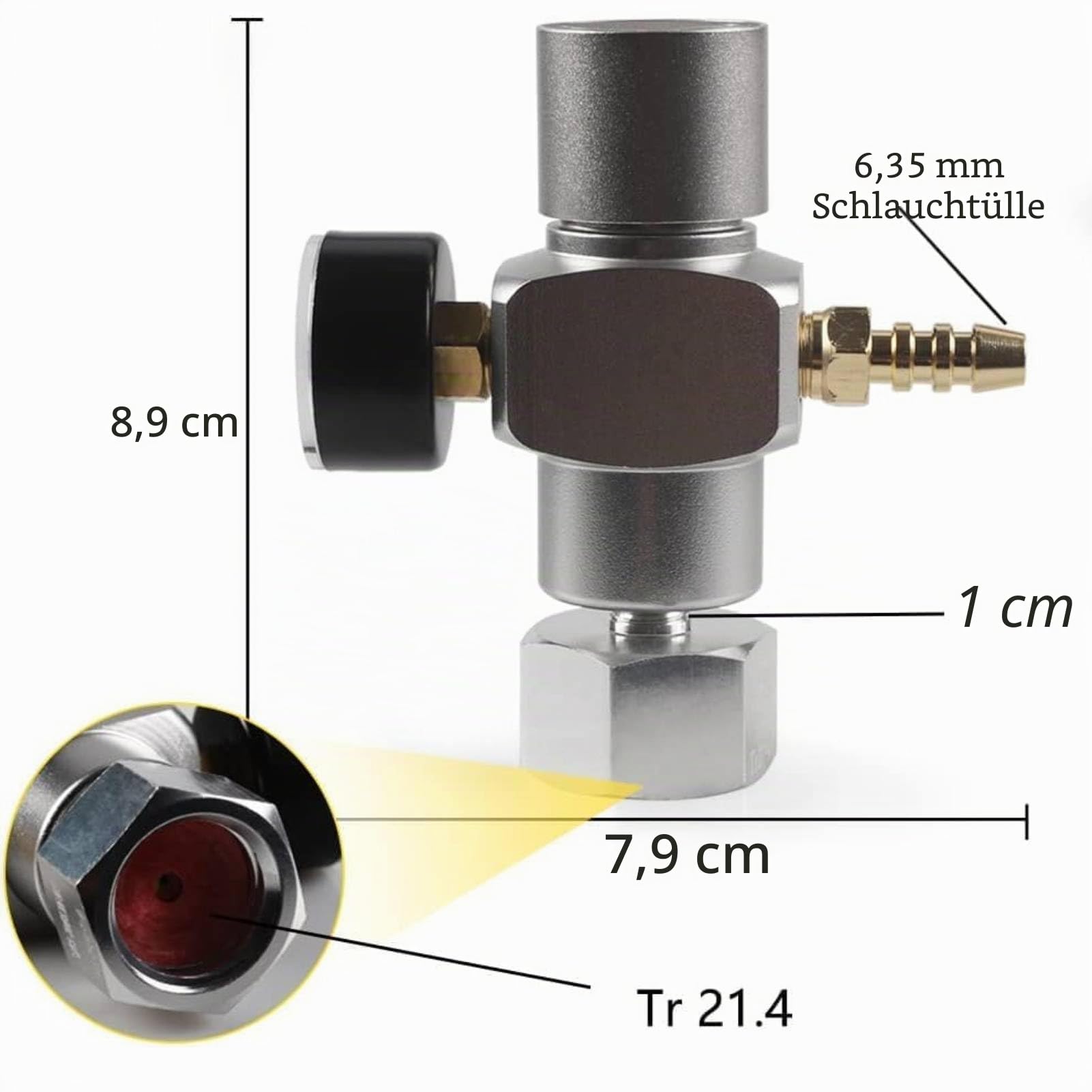 Regler CO2 Gasregler 2 in 1 Soda Manometer mit Adapter 3/8 Zoll auf TR21.4