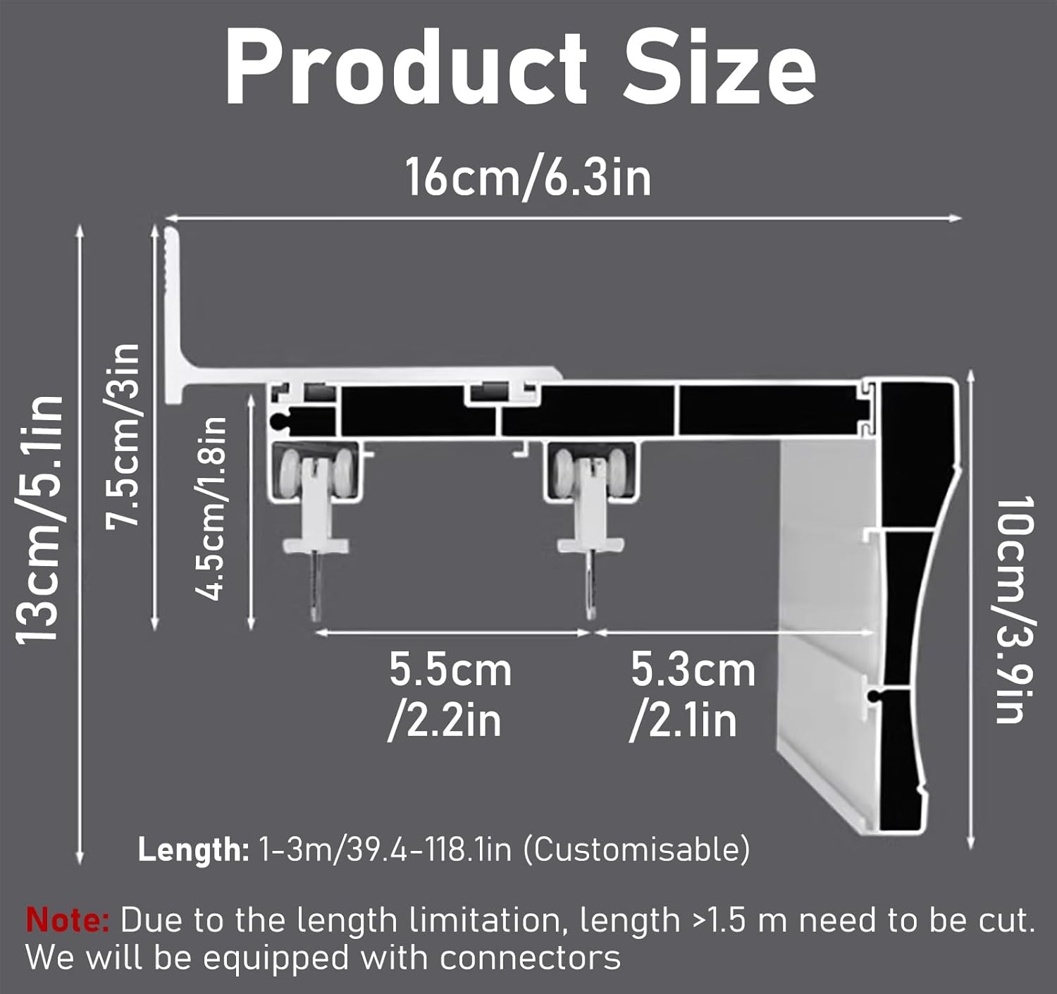 Light Gray Ceiling Curtain Rail Box - 7.5ft Aluminum Track for Blackout Curtains, Roller Blinds & Venetian Blinds, Easy Installation, Durable & Stylish Design