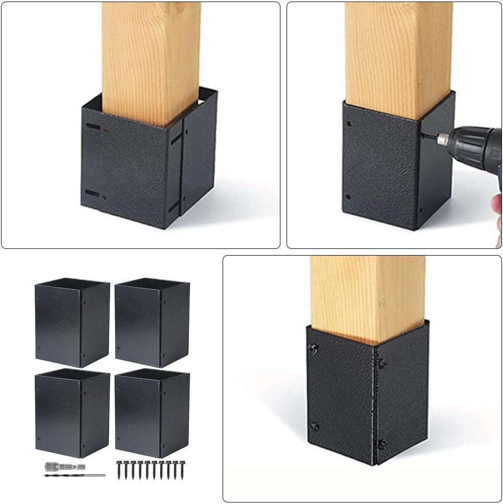 Yardwe Mailbox Post Base Protector Heavy Duty Metal Column Guard for Deck Railing Fence Support 5.00X3.34X3.34 Inch with Easy Installation Kit