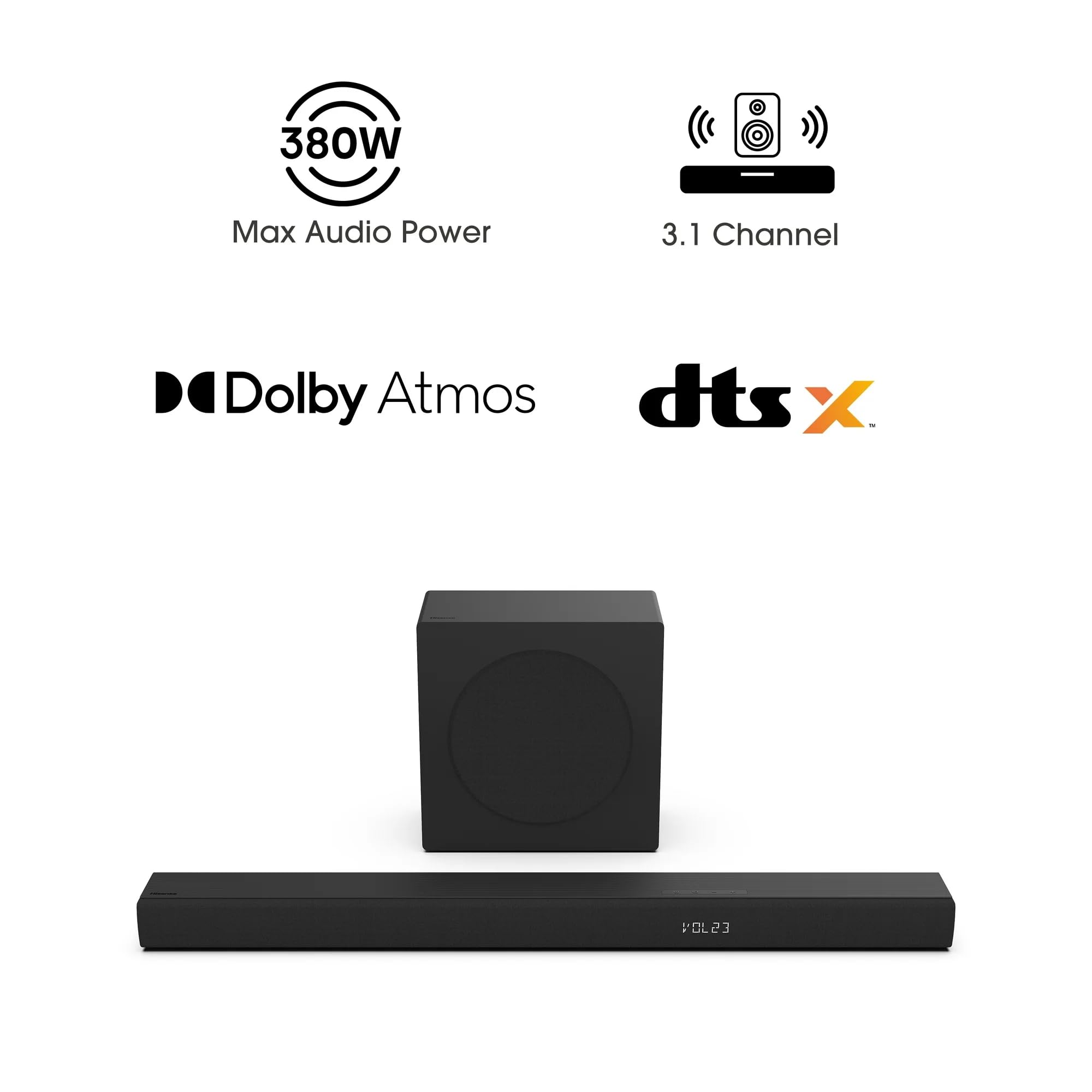 Hisense R632 3.1 Channel 380W Soundbar with Wireless Subwoofer* and Dolby Atmos (Renewed)