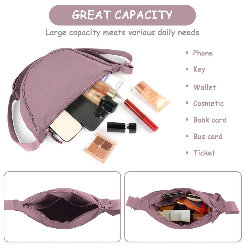 Aucuu Borsa a Tracolla in Nylon, Borsa a Tracolla a Mezzaluna da Donna, Borsa a Spalla con Tracolla Regolabile, Messenger Crossbody Bag per Shopping Viaggio