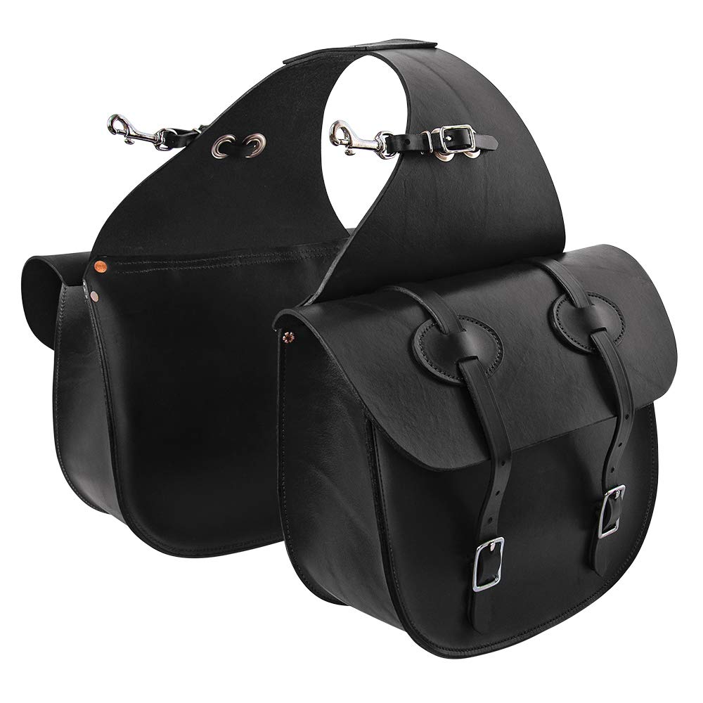 HUMAYL SADDLERY Horse Saddle Bag Cowhide Genuine Leather Western Equestrian Trail Simple Pack Equipment Horse Saddle Bags Size: 10” L x 10” W x 3 ½” D inches, BAG94
