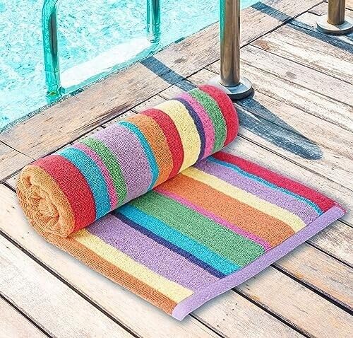 Bath Sheet Towels Large Size 30x60 Rainbow Cabana Stripe 4 Pack Highly Absorbent for Bathroom, Gym, Hotel & Spa