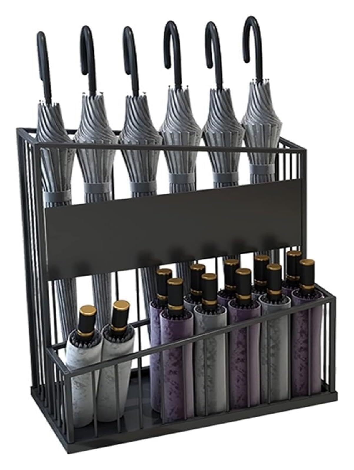 HYLYGFH Stylish Metal Umbrella Stand with 2 Shelves Large Capacity for Hotels & Offices Black 60cm Entryway UmbrellaPerfect Reception Furniture