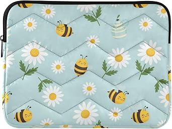 Cute Bee Daisy Flowers Laptop Sleeves Portable 15 Inch Computer Protective Cover Bag 16 Inch Notebook Carrying Case for Tablet Women Men