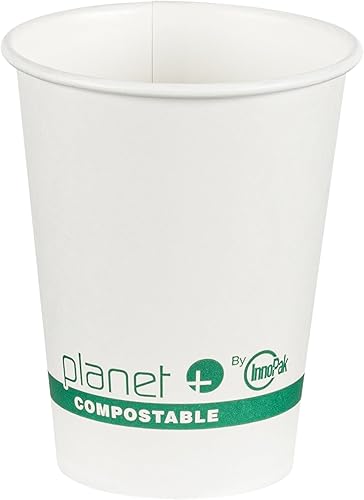 Planet+ Vaso caliente laminado PLA 100% compostable, 12 onzas, caja de 1000 unidades