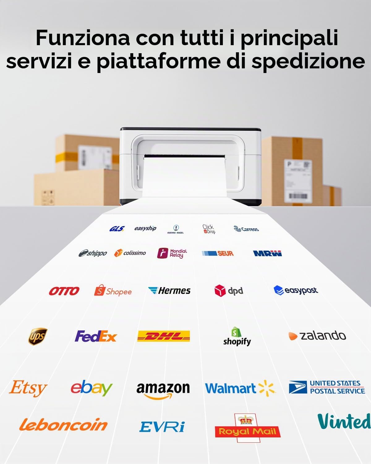 MUNBYN AirPrint Stampante per etichette Wi-Fi Stampante per etichette di spedizione WLAN 4x6 Etichette Stampante termica per Amazon/Shopify/DHL/DPD/Hermes/UPS/FedEx/GLS, 941AP Bianco