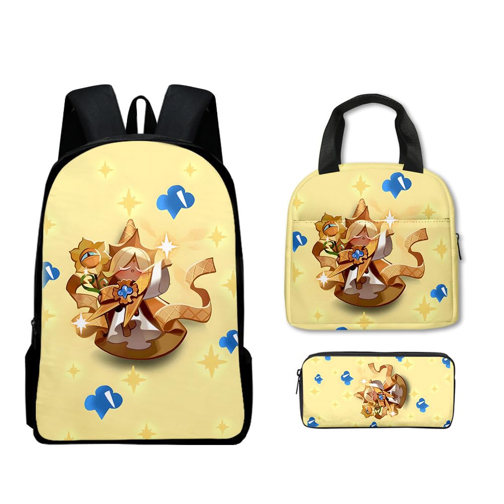 Hzsyc Kids Shadow Milk Cookie Backpack Lunch Bag Pencil Case 3PCS Set - 16in (C03,3pcs)