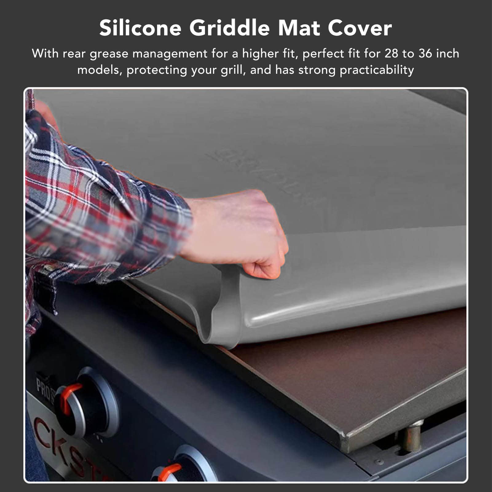 Tbest Alfombrilla de Silicona para Plancha de 28 a 36 Pulgadas, Antideslizante, Fácil de Asar, Accesorio Gris (36 Pulgadas Gris)