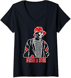 Be Fresh To Death Retro Hiphop Wear Urban Fashion Womens Streetwear Fresh to Death Retro Hiphop Urban Trendy Skull V-Neck T-Shirt