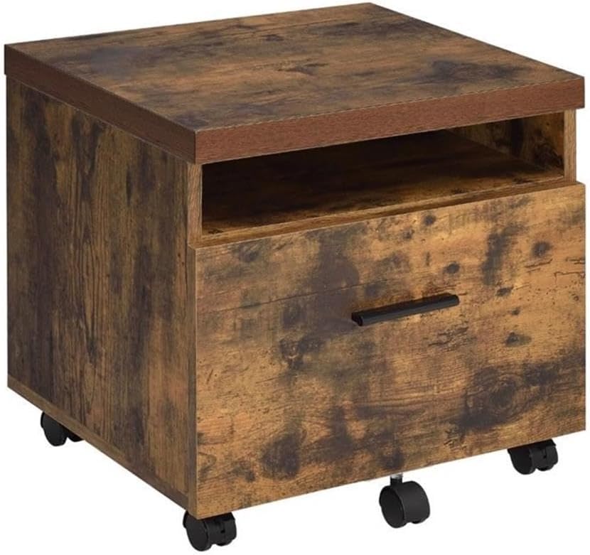 BOWERY HILL File Cabinet, Weathered Oak Finish, Wooden Frame with 1 Drawer and Open Storage, Rectangular Design on Caster Wheels, 25" H x 19" W x 16" D, Home Office Furniture