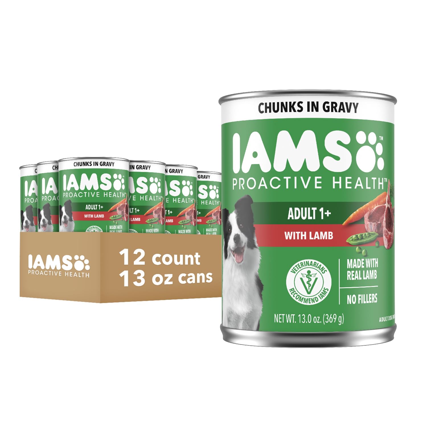 Proactive Health Adult Wet Dog Food Chunks in Gravy, Lamb Recipe, 13 oz. Cans (12 Count, Pack of 1)