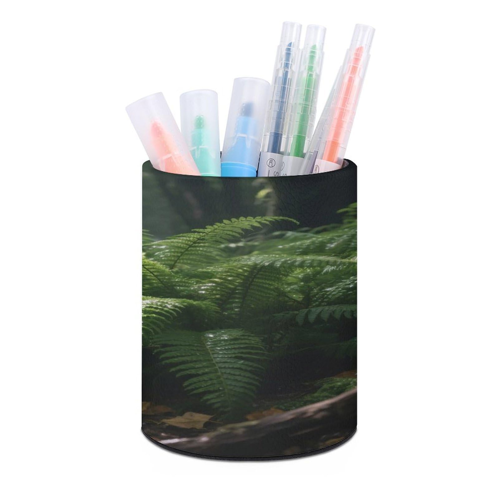 VstaDank Dense Growing Green Plant Pen Holder Round Pencil Holder Cup Pen Container PU Leather Desk Organizer Stand Decorative Brush Scissor Holder Decoration Office Desk Home (3.1 x 3.9 inch)