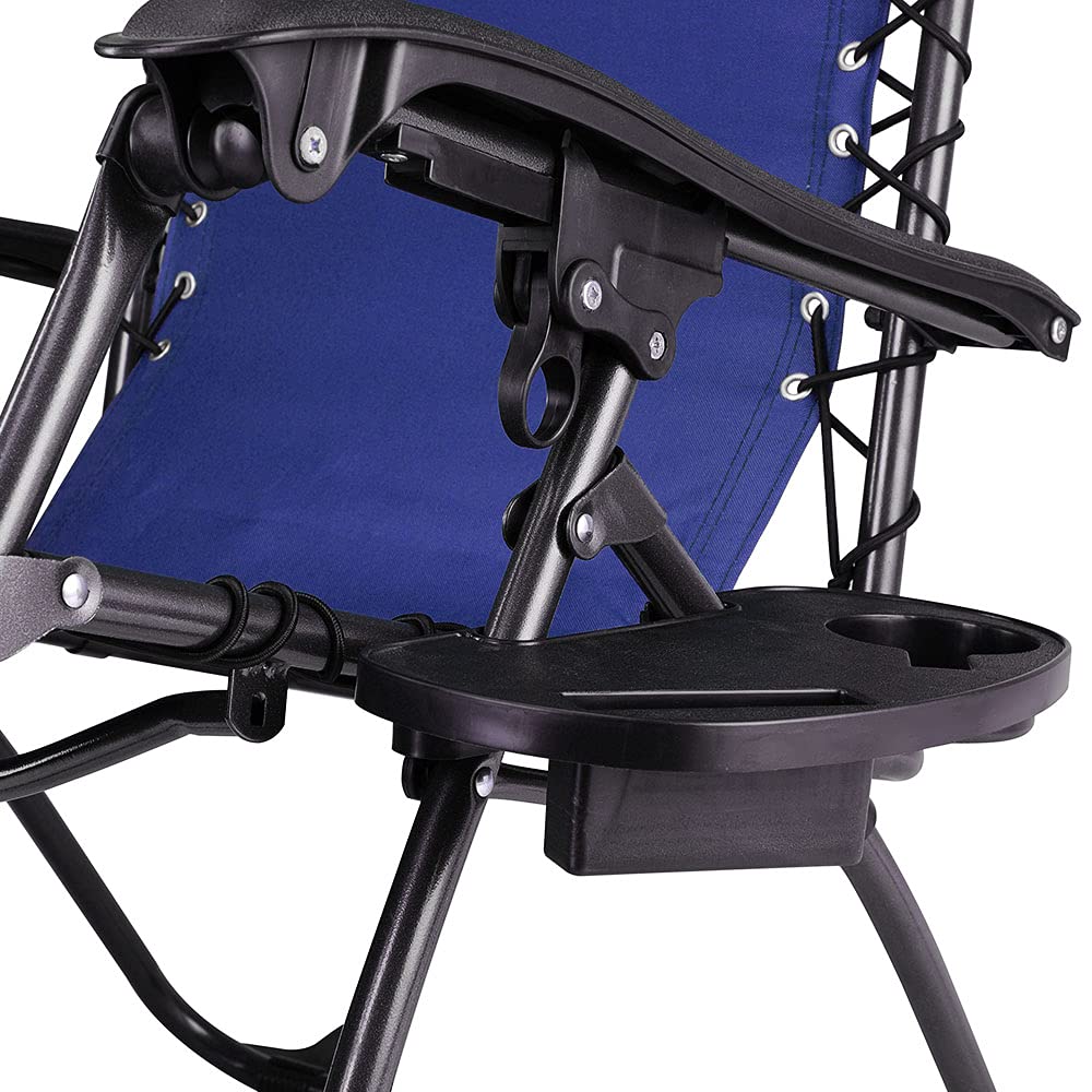BAKAJI Chaise Longue Transat Jardin Plein Air, Transat de Plage Pliable, Bain de Soleil avec Repose-tête, d’accoudoirs Réglables, Chaise de Camping Gravité Zéro en Oxford (Bleu avec Plateau)