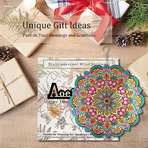 Image of Aoedelyart Wind Spinners Outdoor Mandala Lucky Star,Laser Cut Metal Kinetic Art Wind Spinner Gift for Christmas,12In Stainless Steel Hanging Yard&Garden 3D Wind Sculpture Decorations Indoor Spinners
