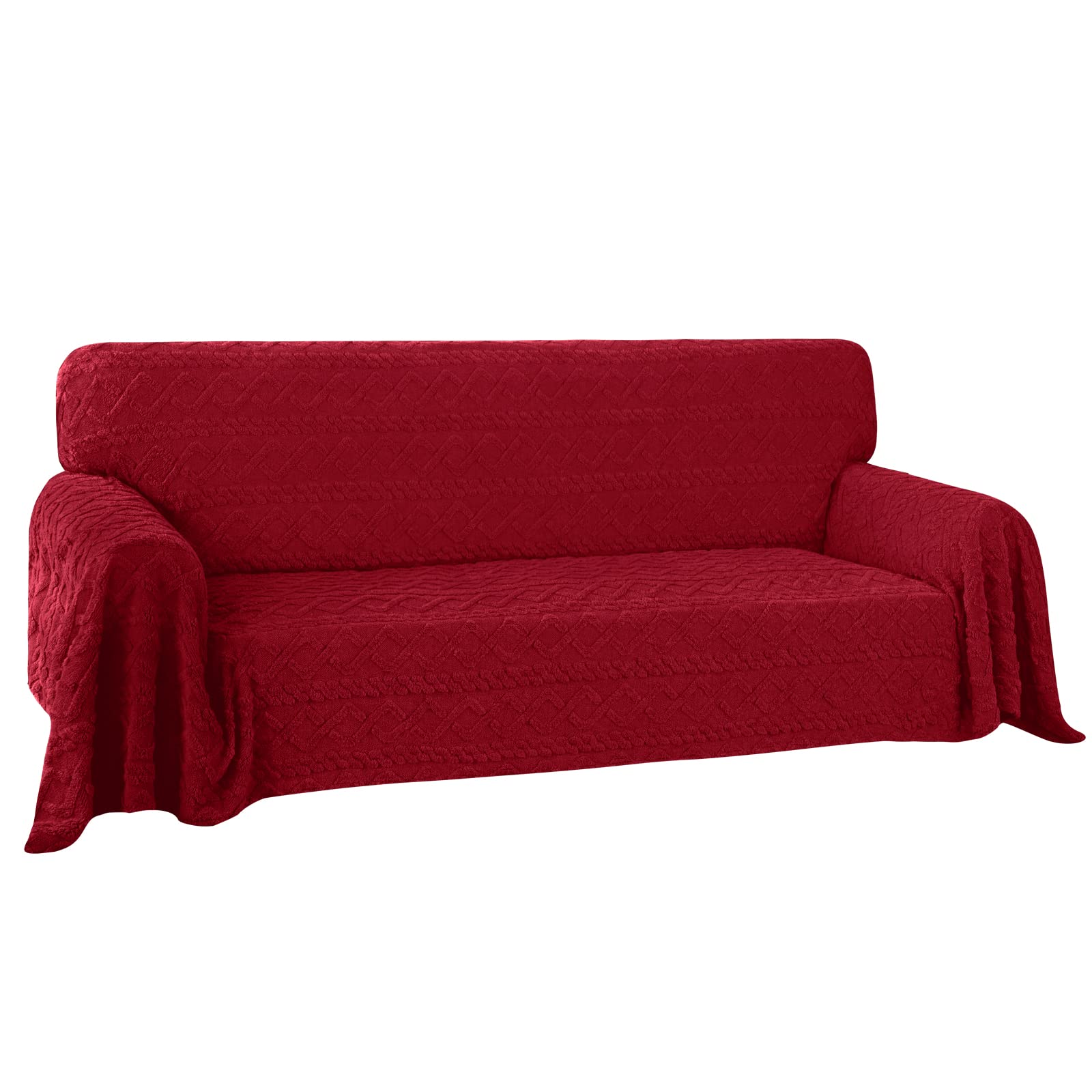 Easy-Going 80X133 inches Sofa Cover, Jacquard Velvet Oversized Couch Slipcover for 3 Cushion Couch, L Shape Sectional Covers for Dogs, Washable Sofa Blanket, Furniture Protector for Pet, Christmas Red