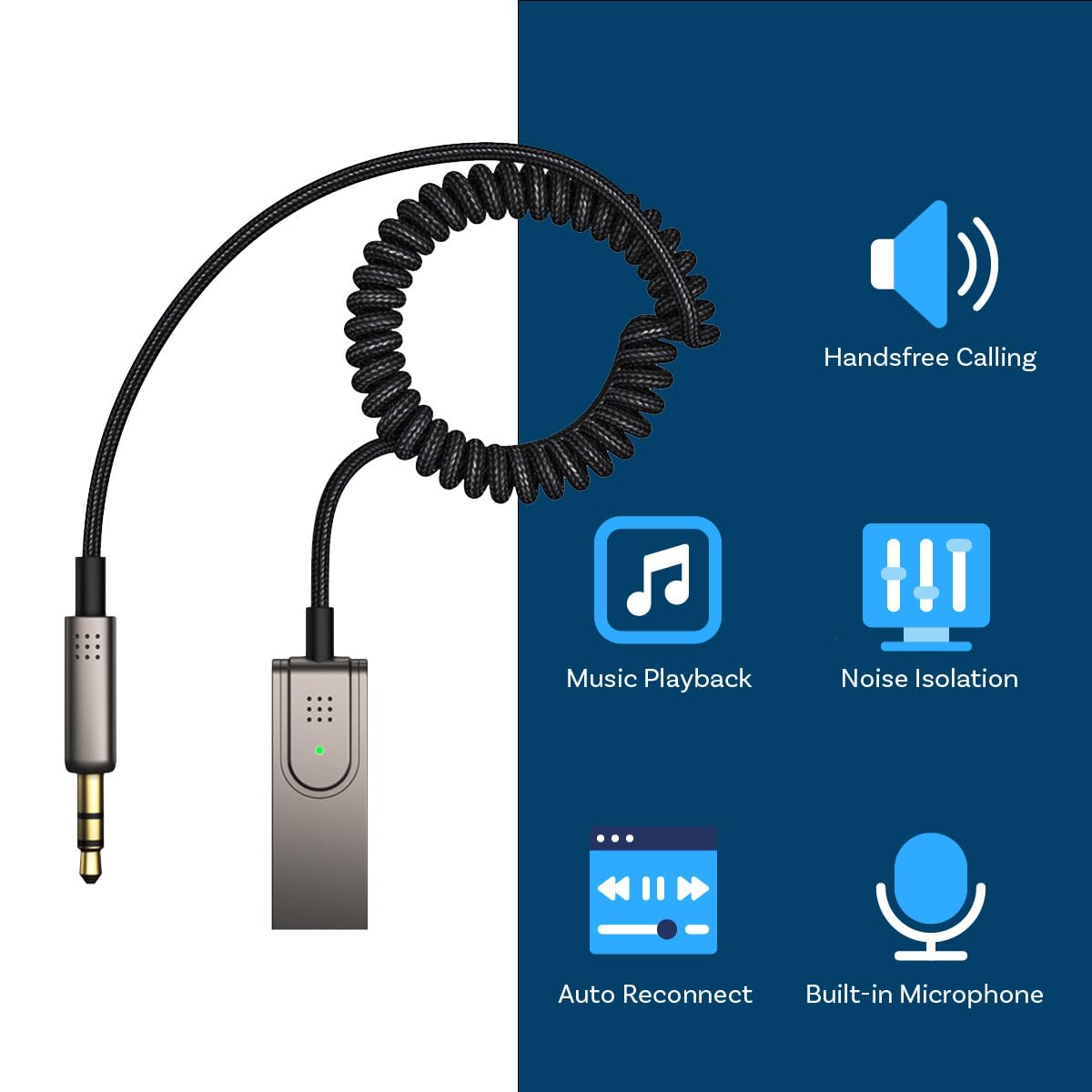 MMOBIEL Adattatore AUX Bluetooth USB - Ricevitore Bluetooth per Auto da 3,5 mm - Adattatore AUX BT - USB-A a jack da 3,5 mm con Microfono Ricevitore Wireless per Musica e Chiamate in Vivavoce