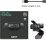 Logitech C920S HD Pro Webcam, Full HD 1080p/30fps Video Calling, Clear Stereo Audio, HD Light Correction, Privacy Shutter, Works with Skype, Zoom, FaceTime, Hangouts, PC/Mac/Laptop/Tablet/XBox - Black