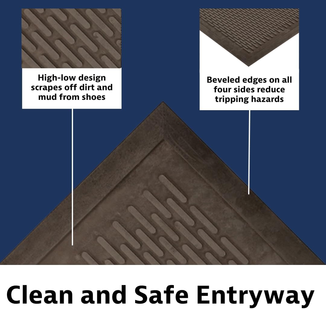 Notrax 340 Soil Guard™ Rubber Scraper Entrance Mat, Outdoor Natural Rubber Doormat for Indoor or Outdoor Heavy-Duty Use, Beveled Edges, 4' x 6', Black, 340S0046BL