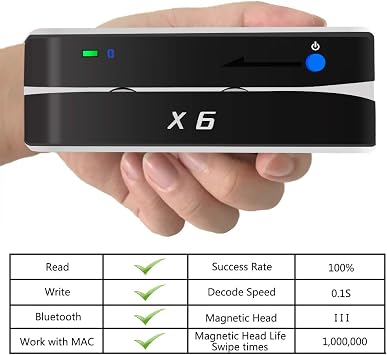 3 Track Bluetooth X6BT VIP Card Reader Writer Encoder POS Strip Card Swipe Reader