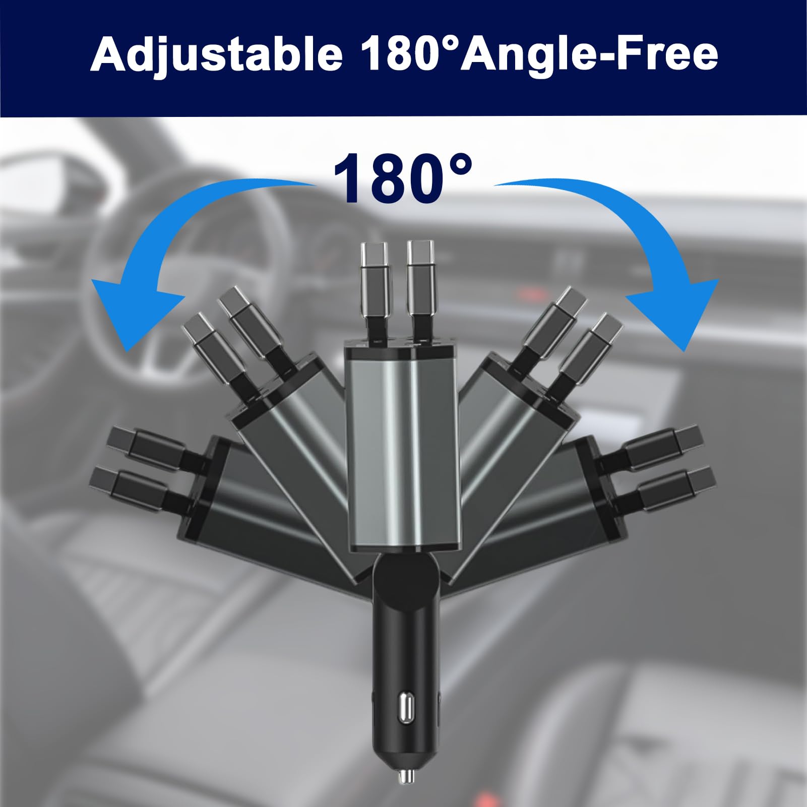 Adattatore accendisigari USB 4 in 1 con 2 cavi PD Tipo C 30W 20W USB-A USB-C caricatore retrattile per auto
