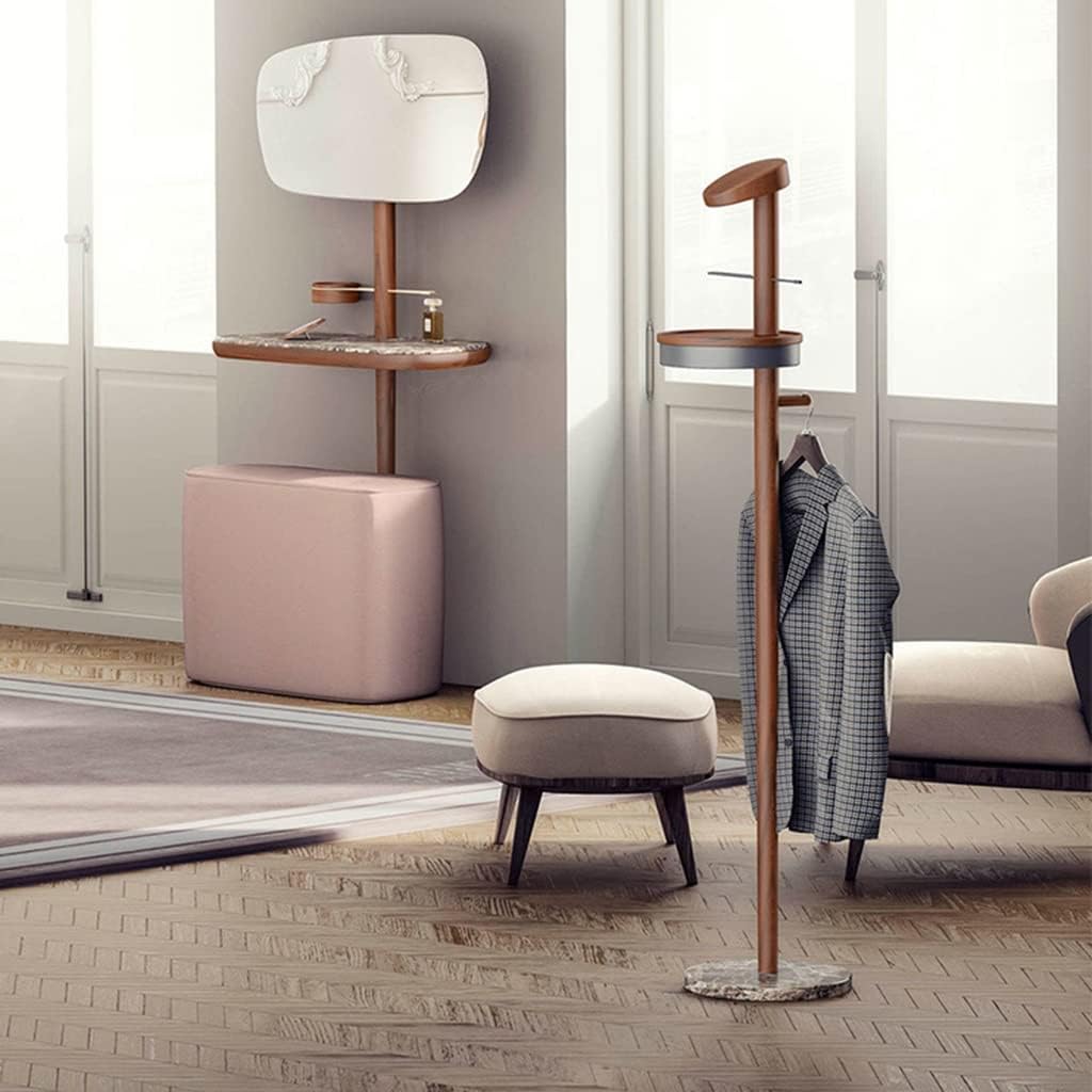 Valet Stand,Floor Standing Suit Hanger,with Tray Trouser Rack and Shoe Rack Design for Office Bedroom Bathroom,Brown-30 * 30 * 150cm