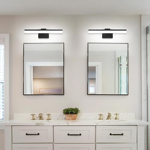 Miniatura 8 de SOLFART Lámpara LED de tocador de 18 pulgadas, accesorios de iluminación para baño, sobre espejo, luces negras para baño, lámpara moderna ND