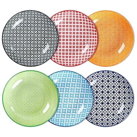 Porzellan-Salat-Nudelschalen, 6 Stück, breite und flache Keramik-Servierschalen Cover